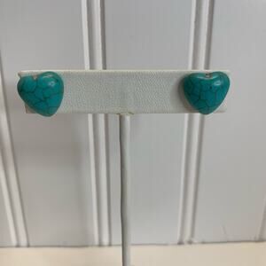 Turquoise Heart Shaped Post Earrings .5" wide